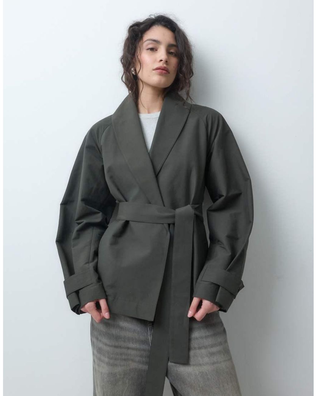 ARKET Gray Shawl Collar Wrap Jacket