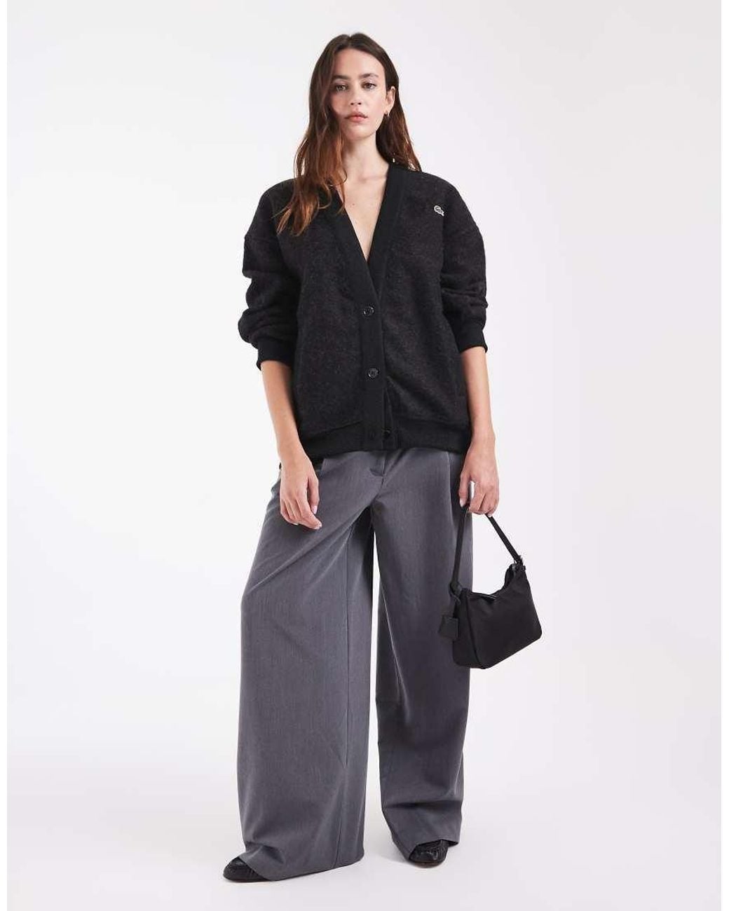 Lacoste Black Oversized Boiled Wool V-Neck Co-Ord Cardigan
