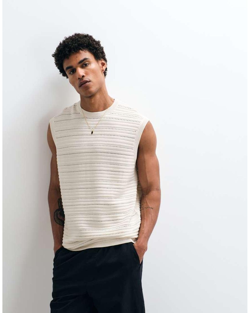ASOS Multicolor Knitted Relaxed Textured Ribbed Singlet for men