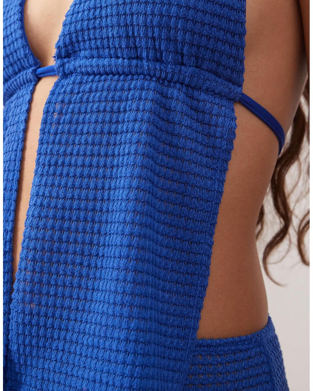Collusion Blue Textured Backless Top