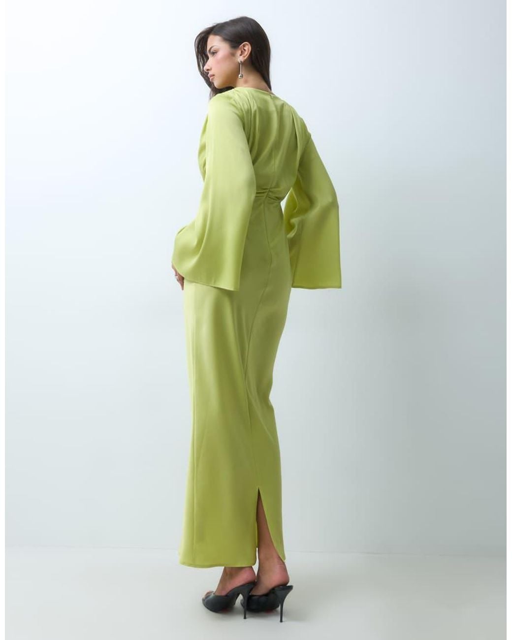 ASOS Green Flute Sleeve Draped Maxi Dress