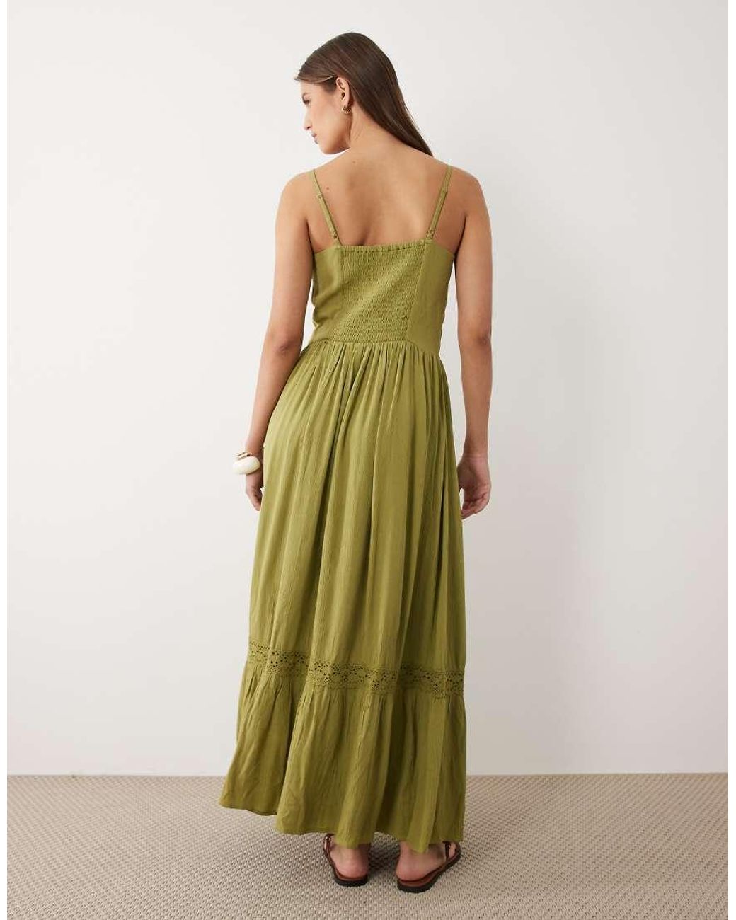 Miss Selfridge Green Lace Insert Maxi Dress