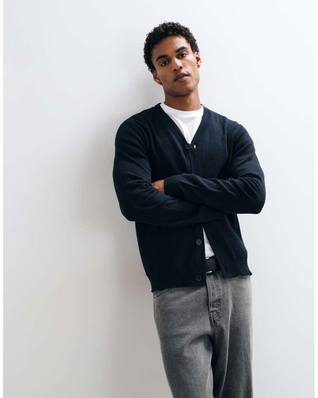 Threadbare Blue Button Up Knitted Cardigan for men
