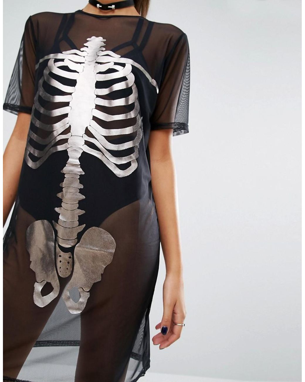 Missguided Halloween Skeleton Mesh T shirt Dress Black Lyst