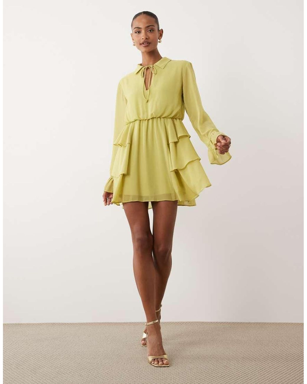 Vero Moda Green Long Sleeve Ruched Mini Dress