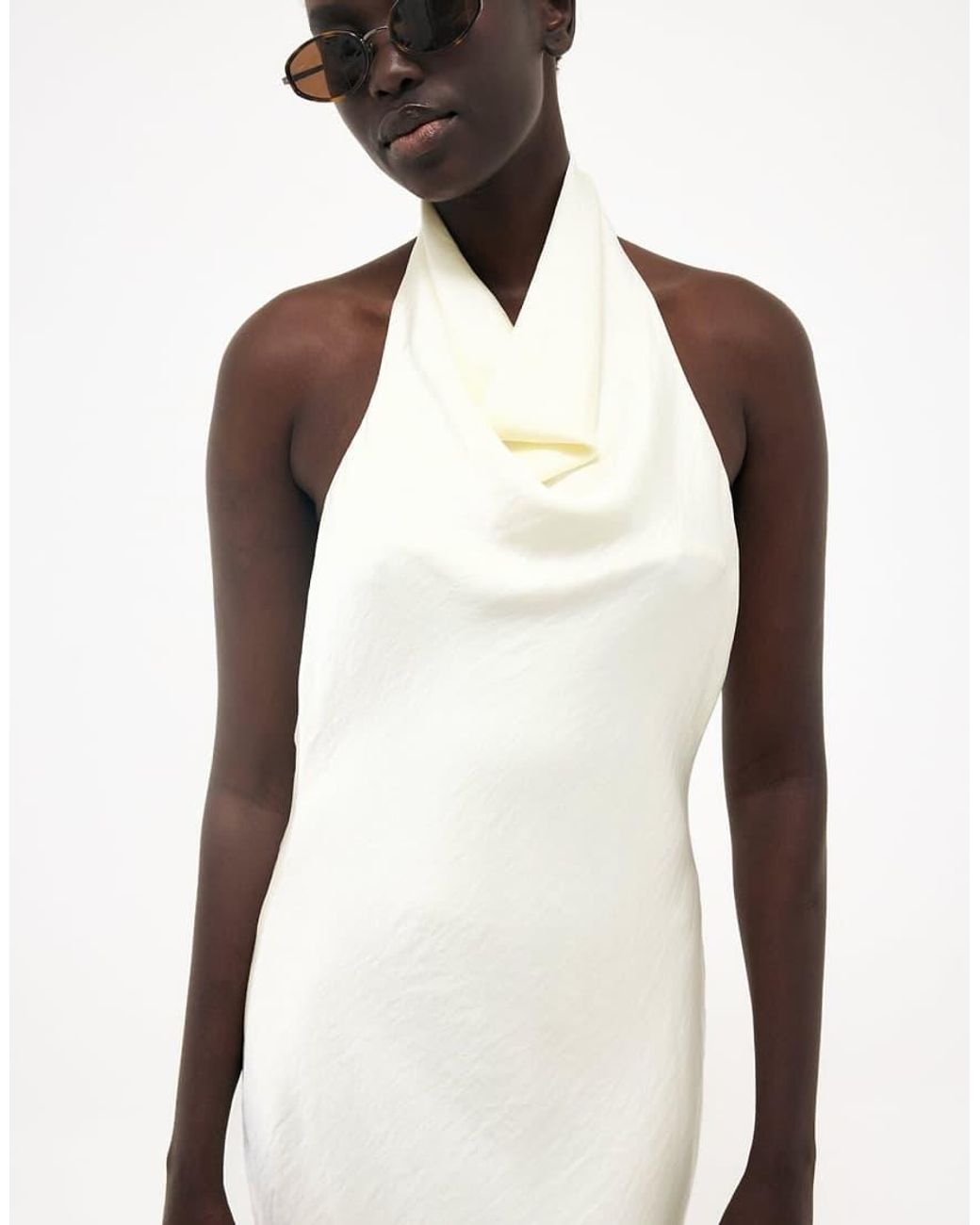 NA-KD Natural Halterneck Draped Satin Mini Dress