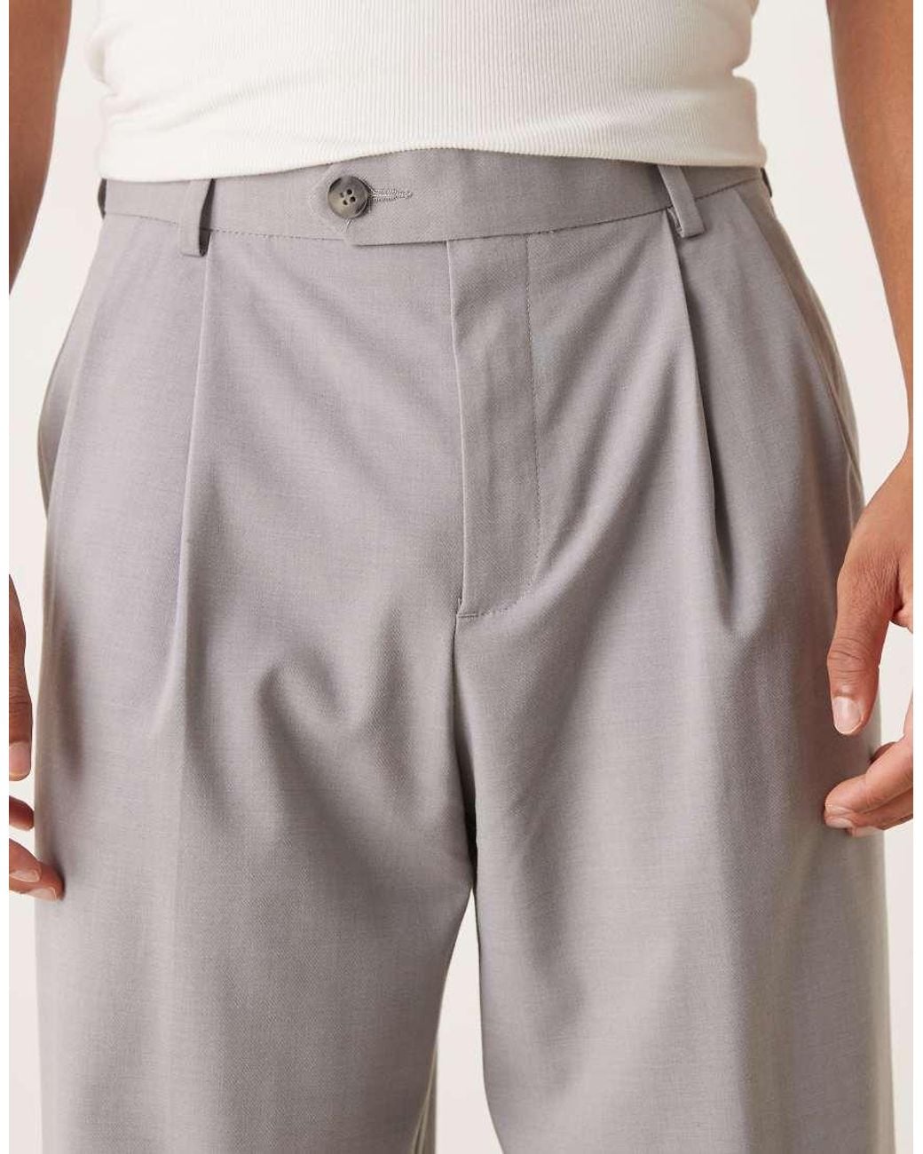 ASOS Gray Smart Wide Leg Trousers With Front Pleats for men