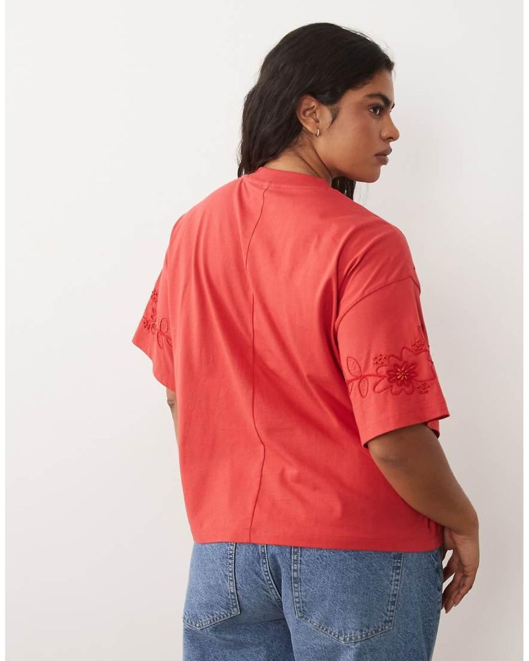 ASOS Red Asos Design Curve Boxy Tee With Embellished Beaded Flowers