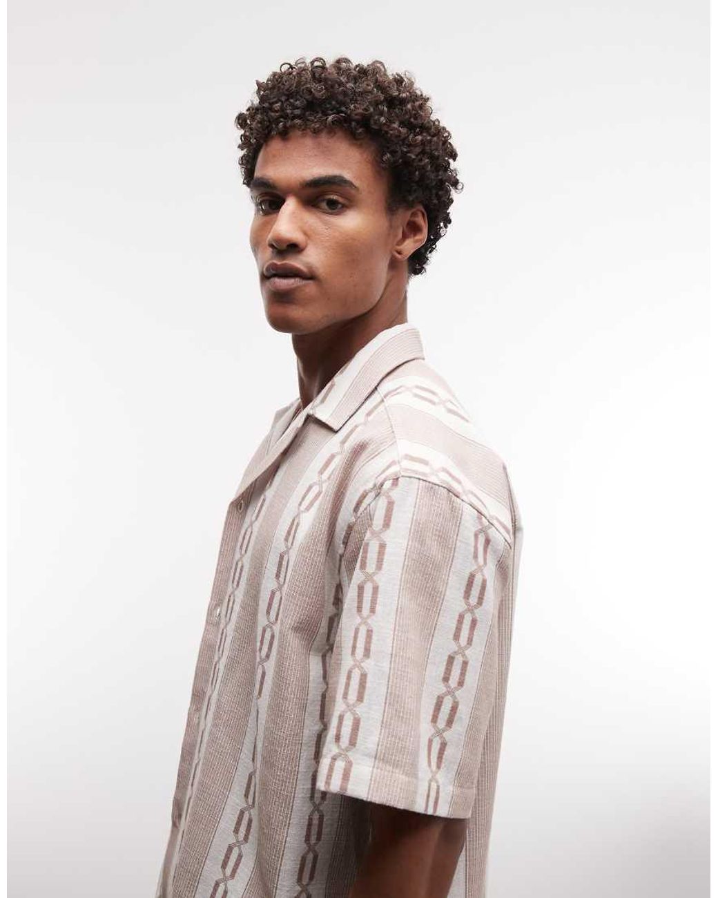 ASOS Natural Oversized Revere Shirt With Print for men