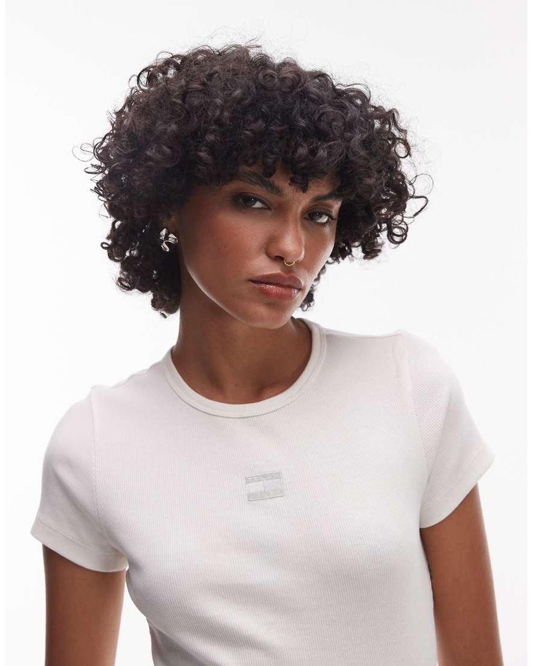 Tommy Hilfiger White Central Badge Slim Rib T-shirt
