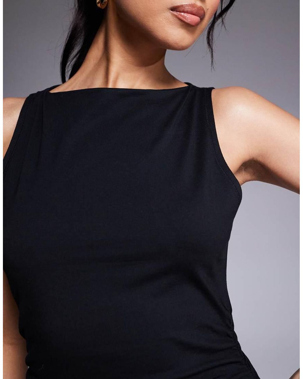 ASOS Black Boat Neck Maxi Dress With Ruched Sides