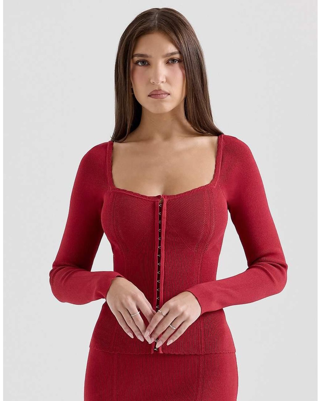 House Of Cb Red Agatha Long Sleeve Top