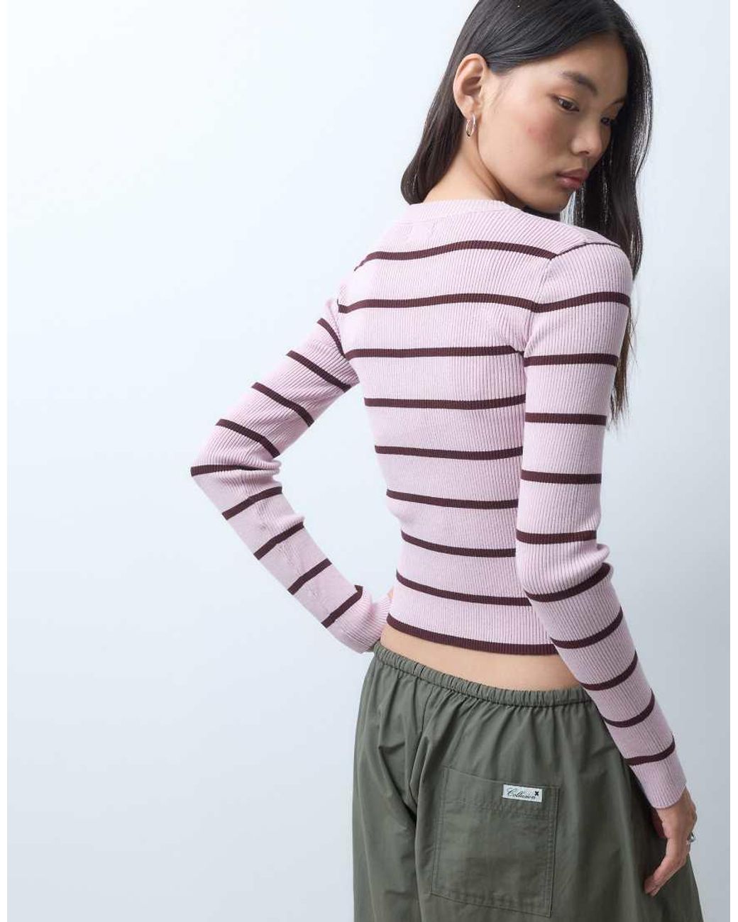 Monki Purple Long Sleeve Rib Knit Top