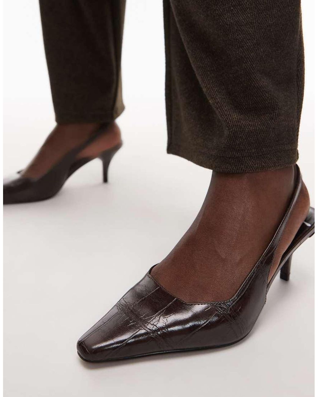 ASOS Black Shake Chisel Toe Slingback Mid Heel Shoes