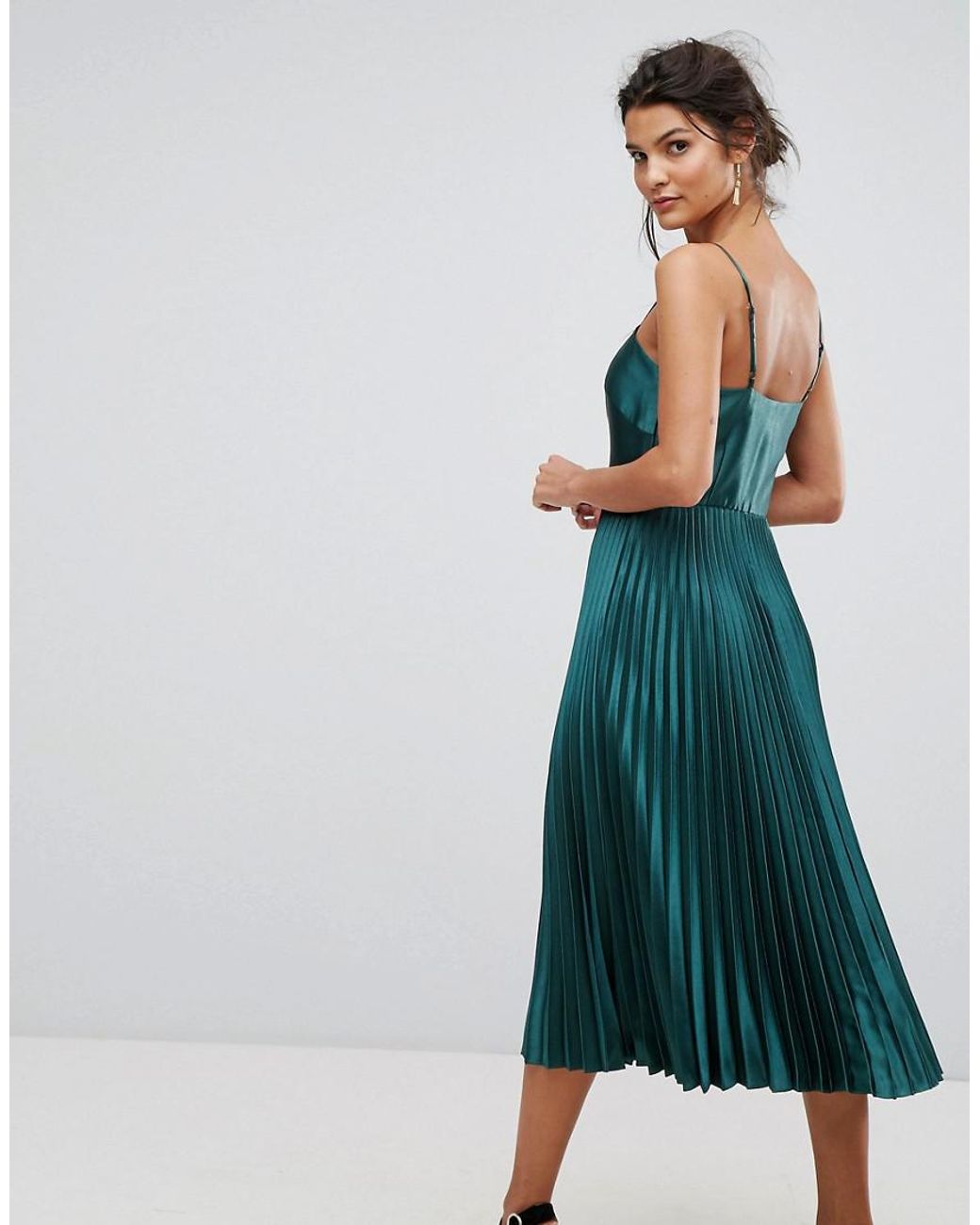 Green silk pleated dress top