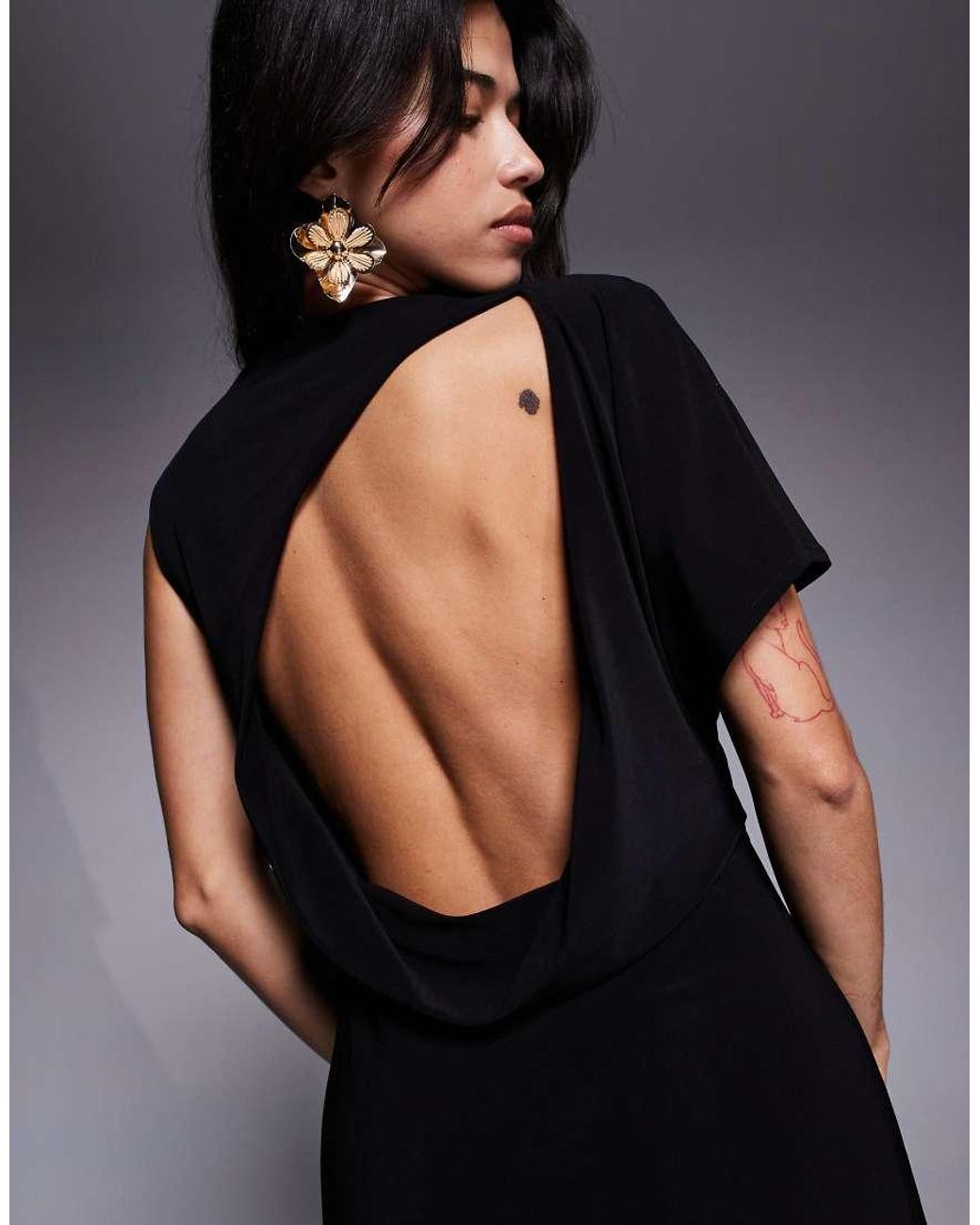 Forever New Black Asymmetric Open Back Jersey Maxi Dress