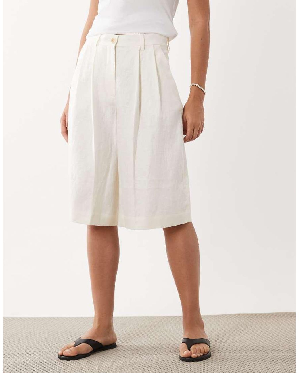 ARKET White Pure Linen Barrel Leg Longline Shorts