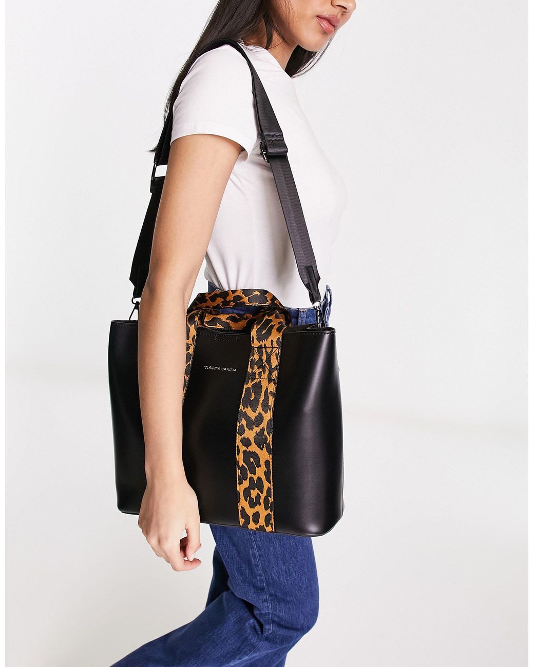 Claudia Canova Tote Bag With Leopard Print Detail And Cross Body Strap
