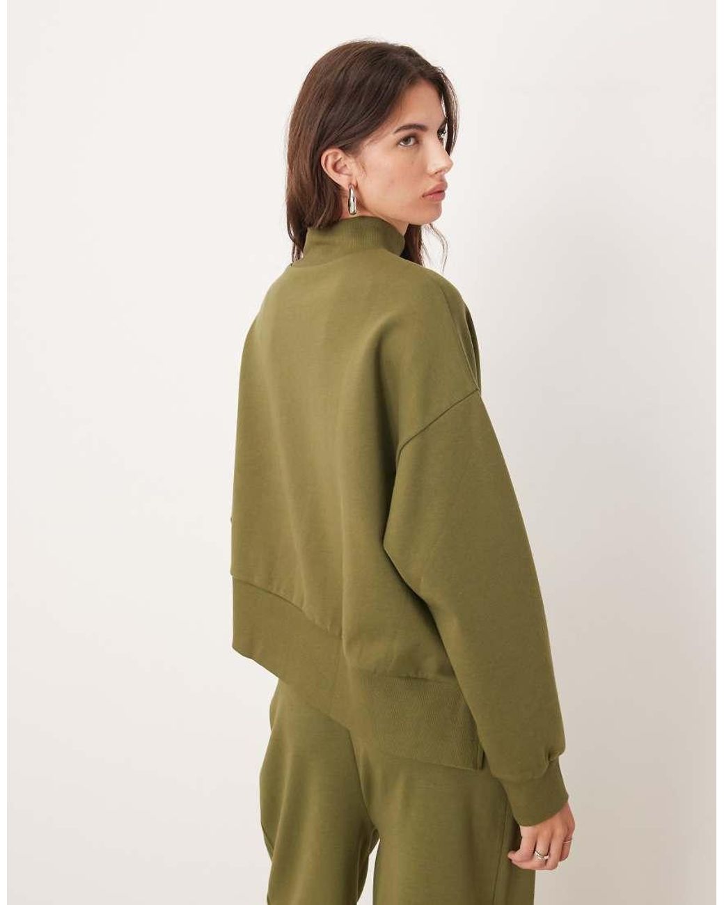 ASOS Green Interlock Funnel Neck Sweatshirt With Asymmetric Hem