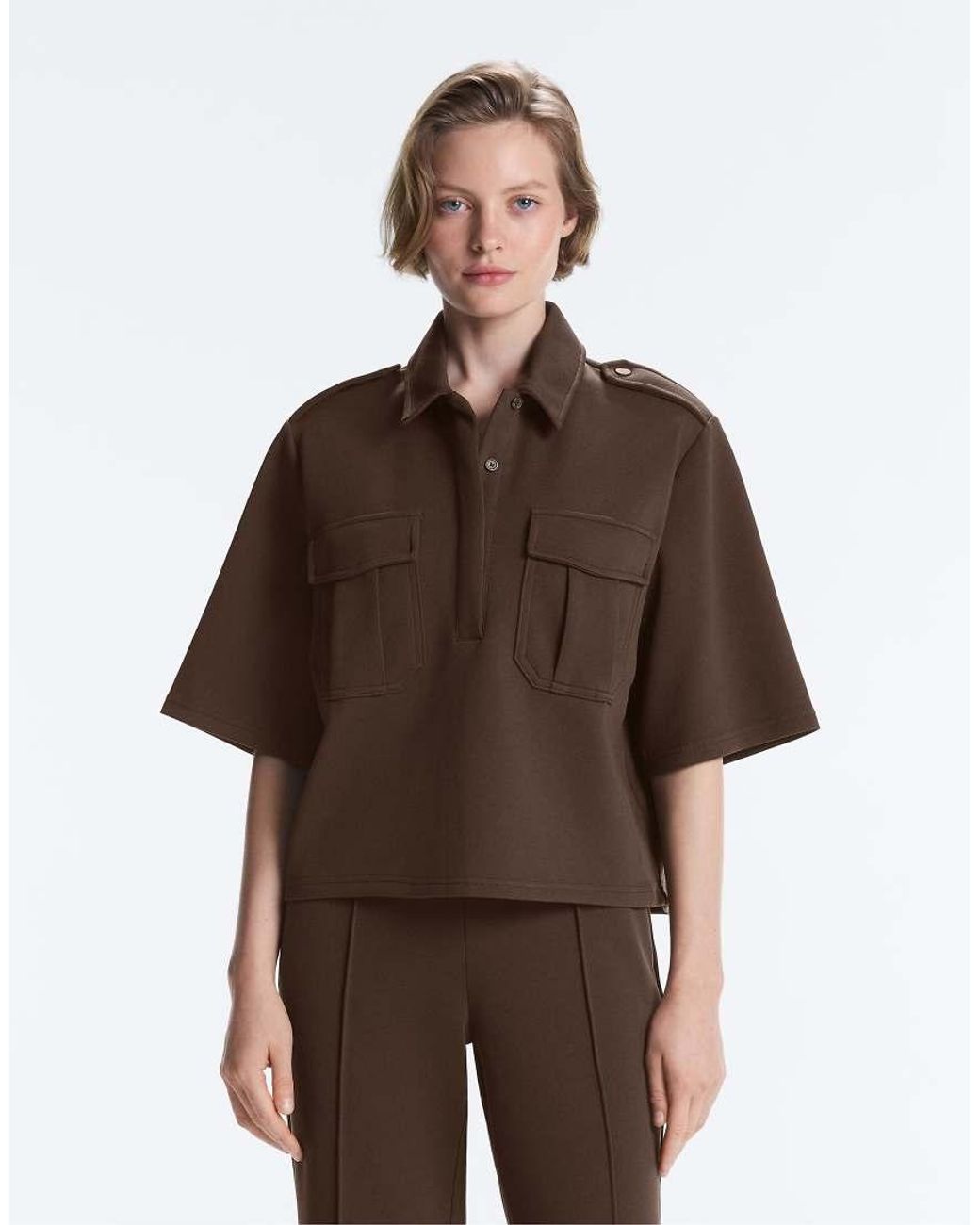 Oysho Brown Utility Short-Sleeve Sweatshirt With Cotton Piqué