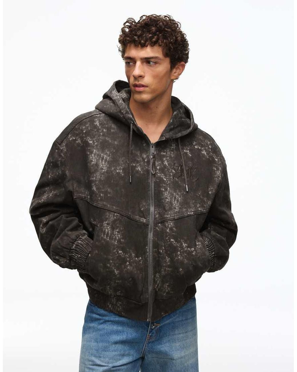 Bershka Black Hooded Jacket for men