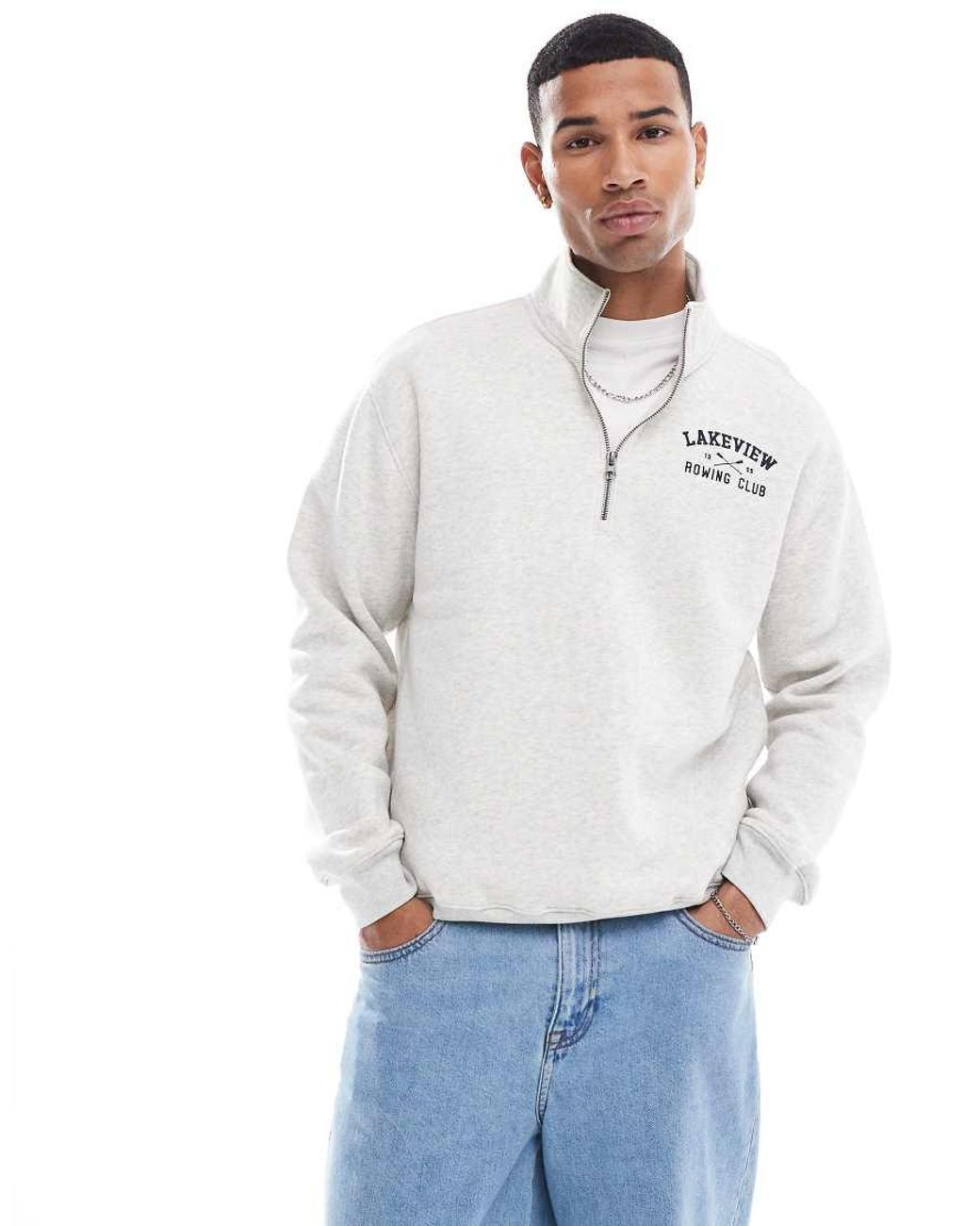 Hollister Lakeview Rowing Club Vintage Relaxed Fit Half Zip Sweatshirt in White for Men Lyst UK