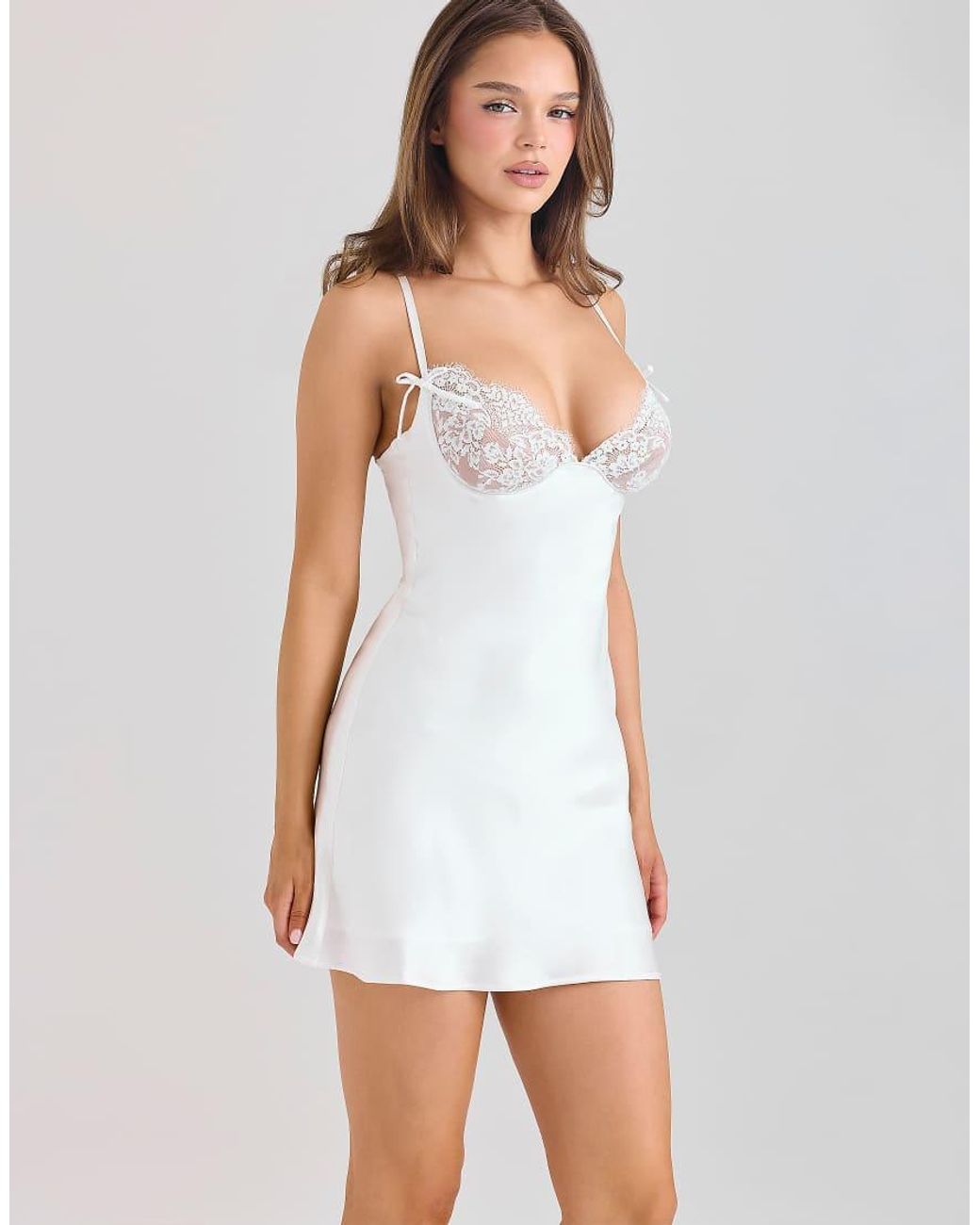 House Of Cb White Athenea Satin Bias Cut Mini Dress