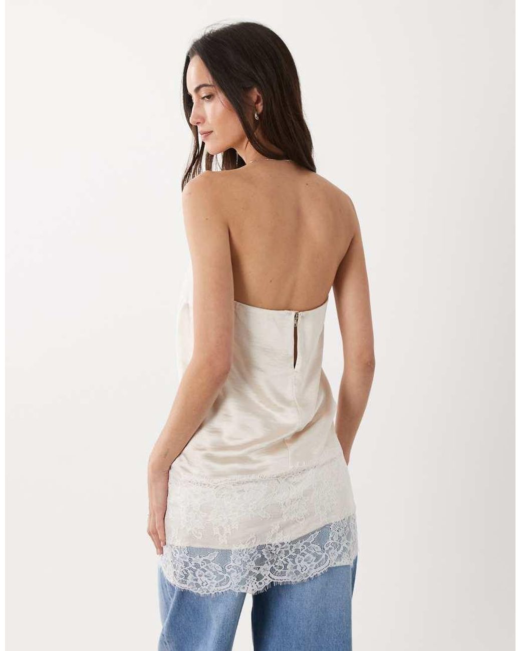 4th & Reckless White Satin Lace Trim Bandeau Top