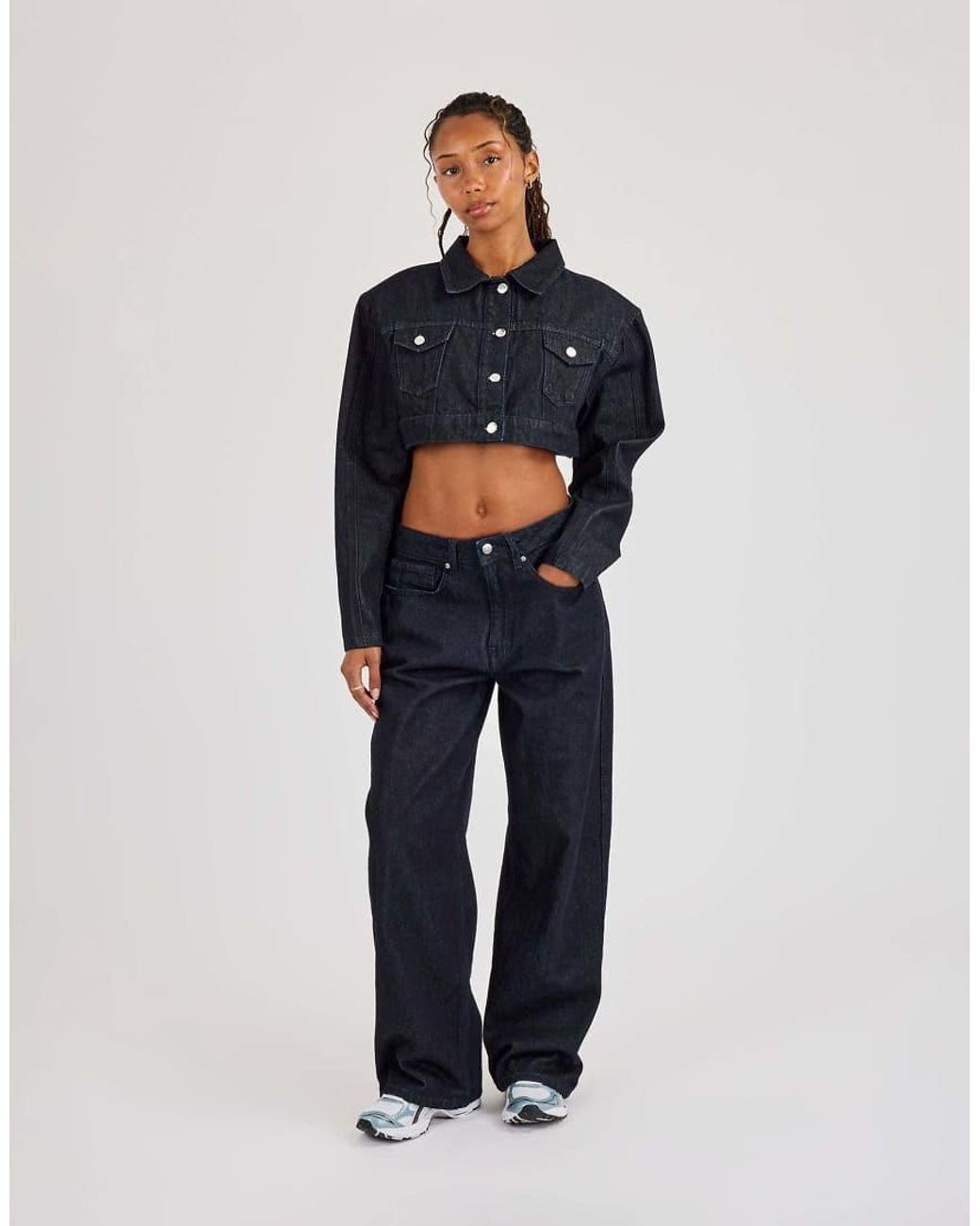 CERNUCCI Blue Super Crop Shoulder Pad Denim Jacket