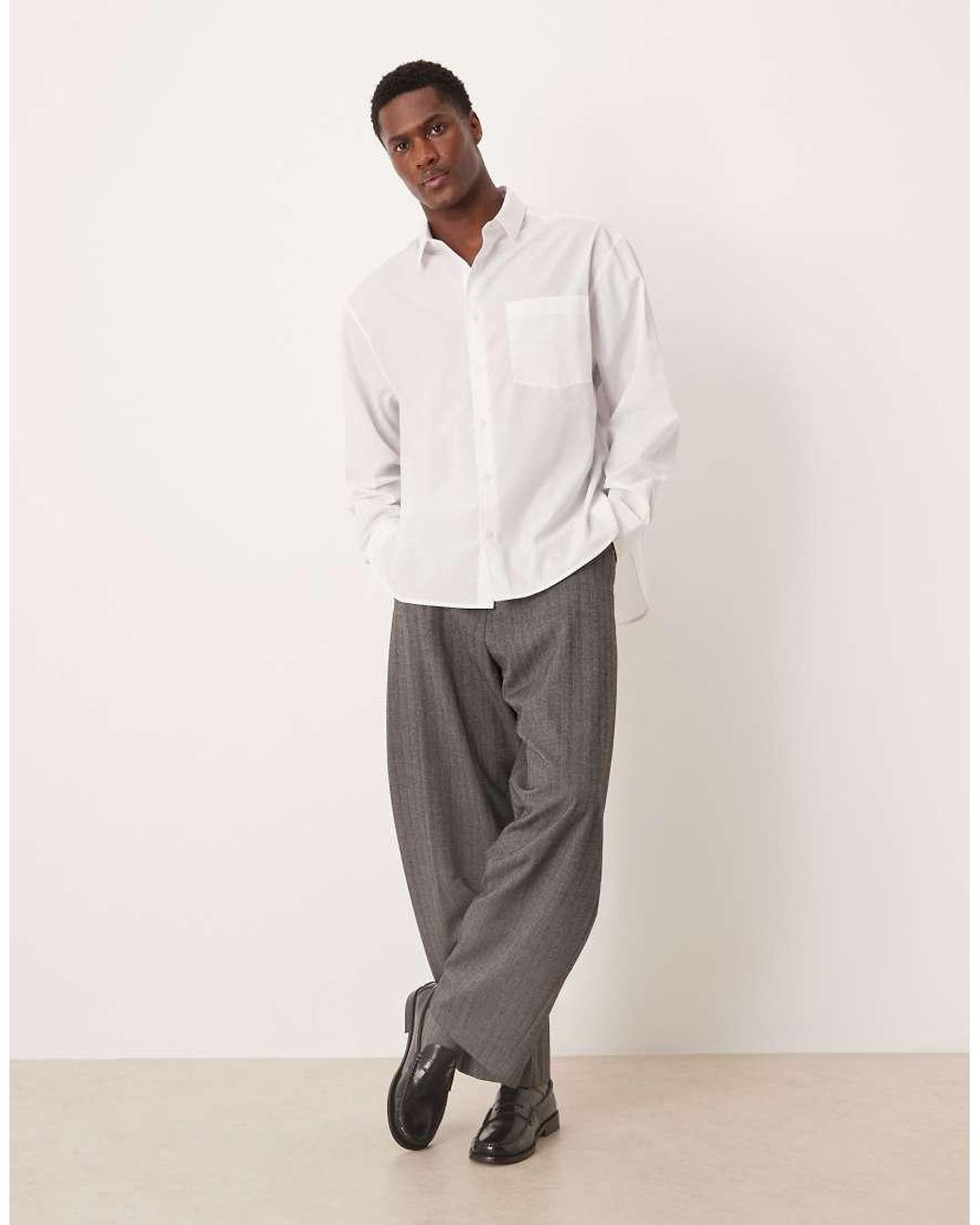 ASOS White Oversized Poplin Shirt With Curved Hem for men