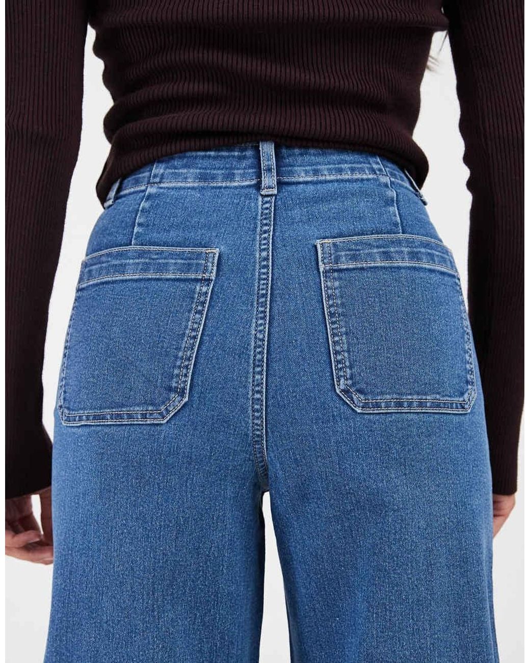 Vero Moda Blue Kayla High Rise Wide Leg Jeans With Pocket Detail