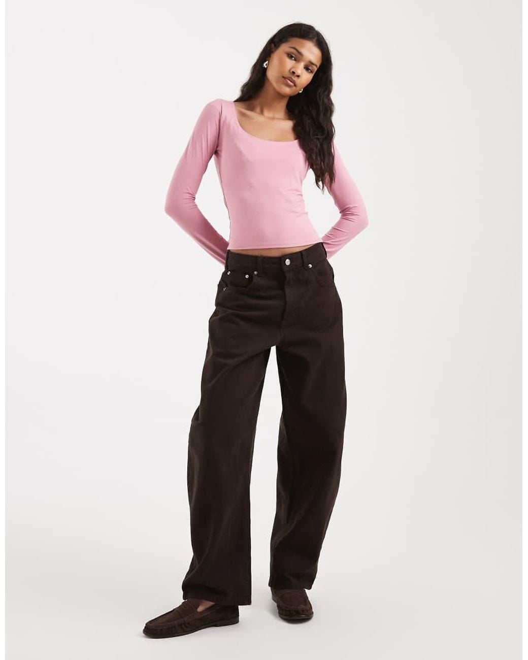 Hollister Pink Long Sleeve Seamless Scoop Neck Top