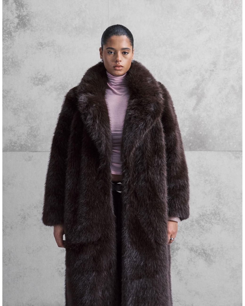 Forever New Black Faux Fur Longline Coat