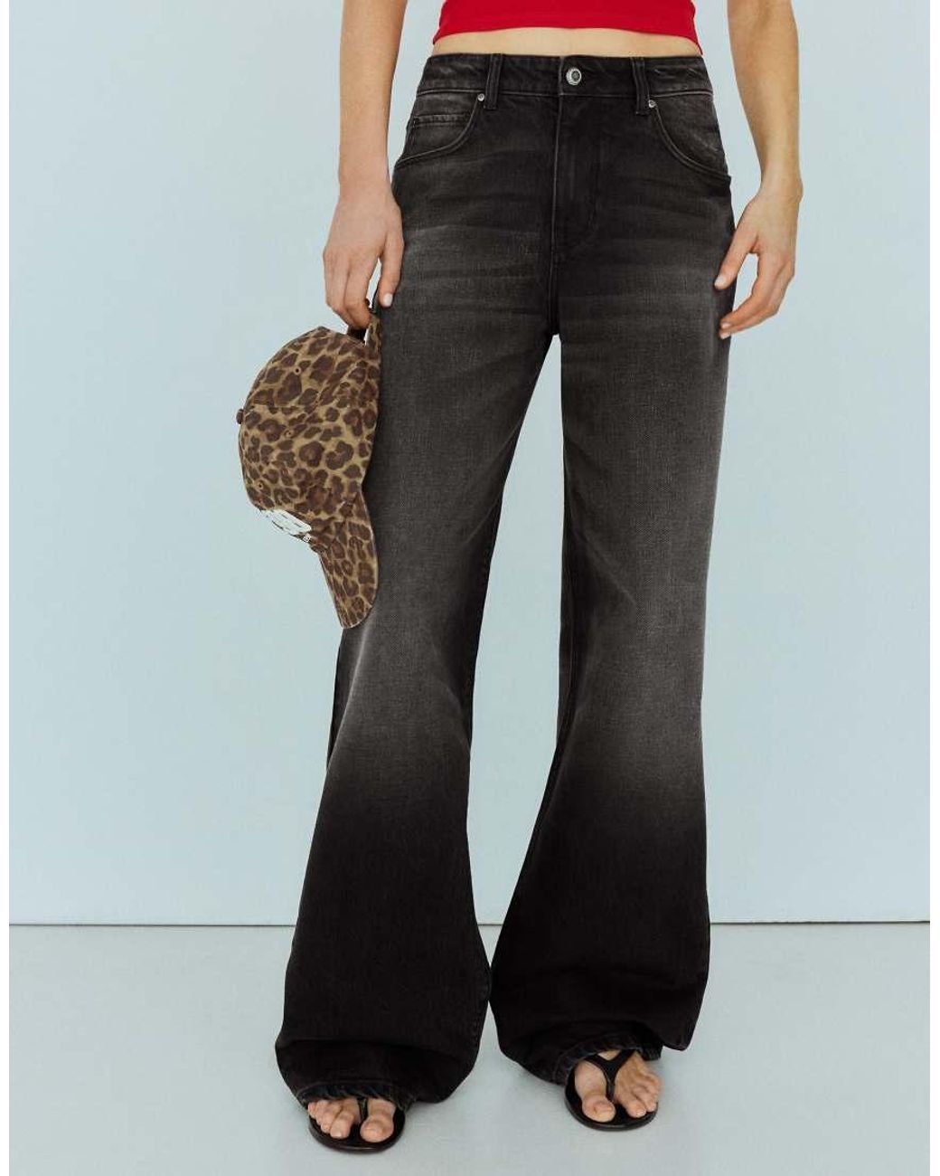 Bershka Black Tall High-Waist Wide-Leg Jeans
