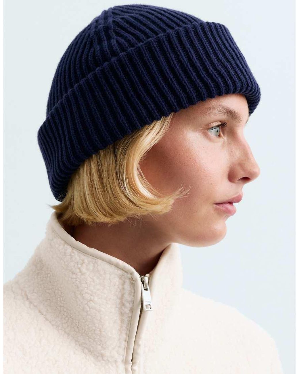 Oysho Blue 100% Cotton Ribbed Beanie
