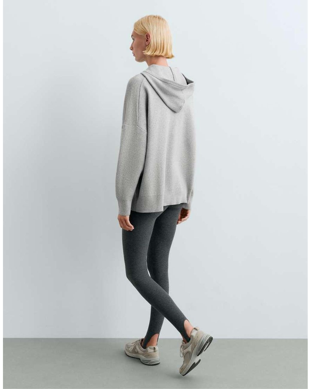 Oysho Gray Long Knit Hooded Jacket