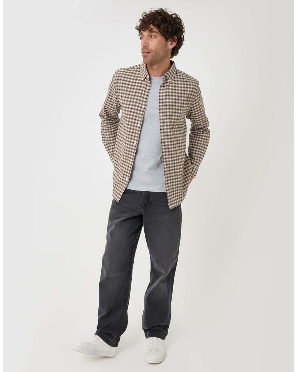 Threadbare Gray Regular Fit Cotton Oxford Shirt for men