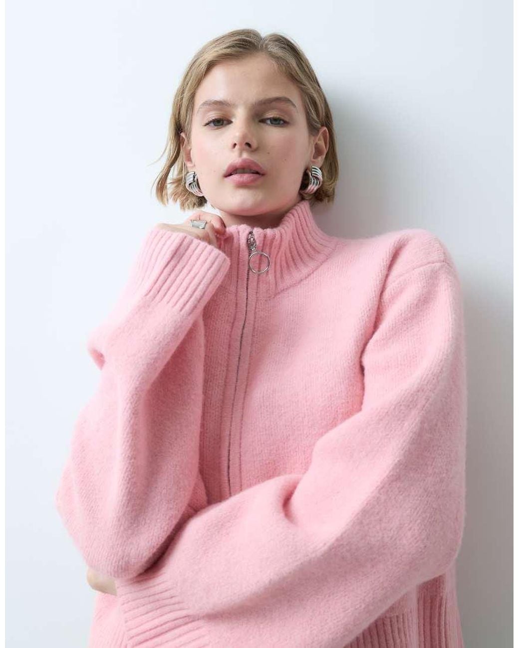 Miss Selfridge Pink Zip Through Cardigan