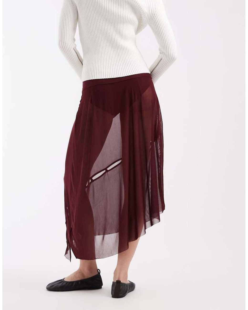 House Of Sunny White Assymetric Mesh Midi Skirt