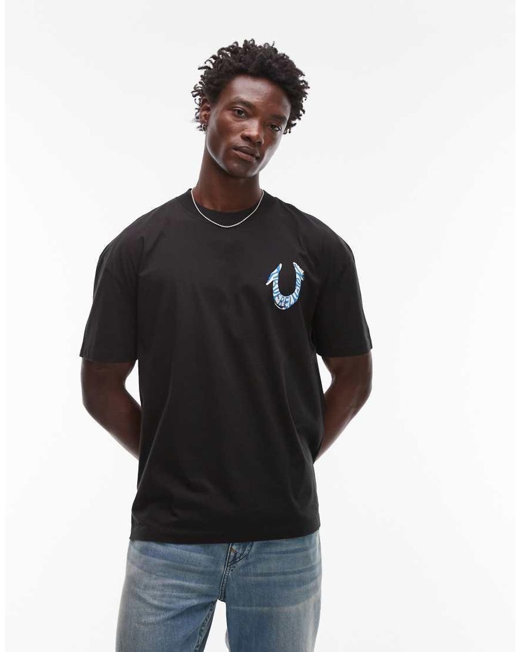 True Religion Black Painted Logo Back Oversized T-shirt for men