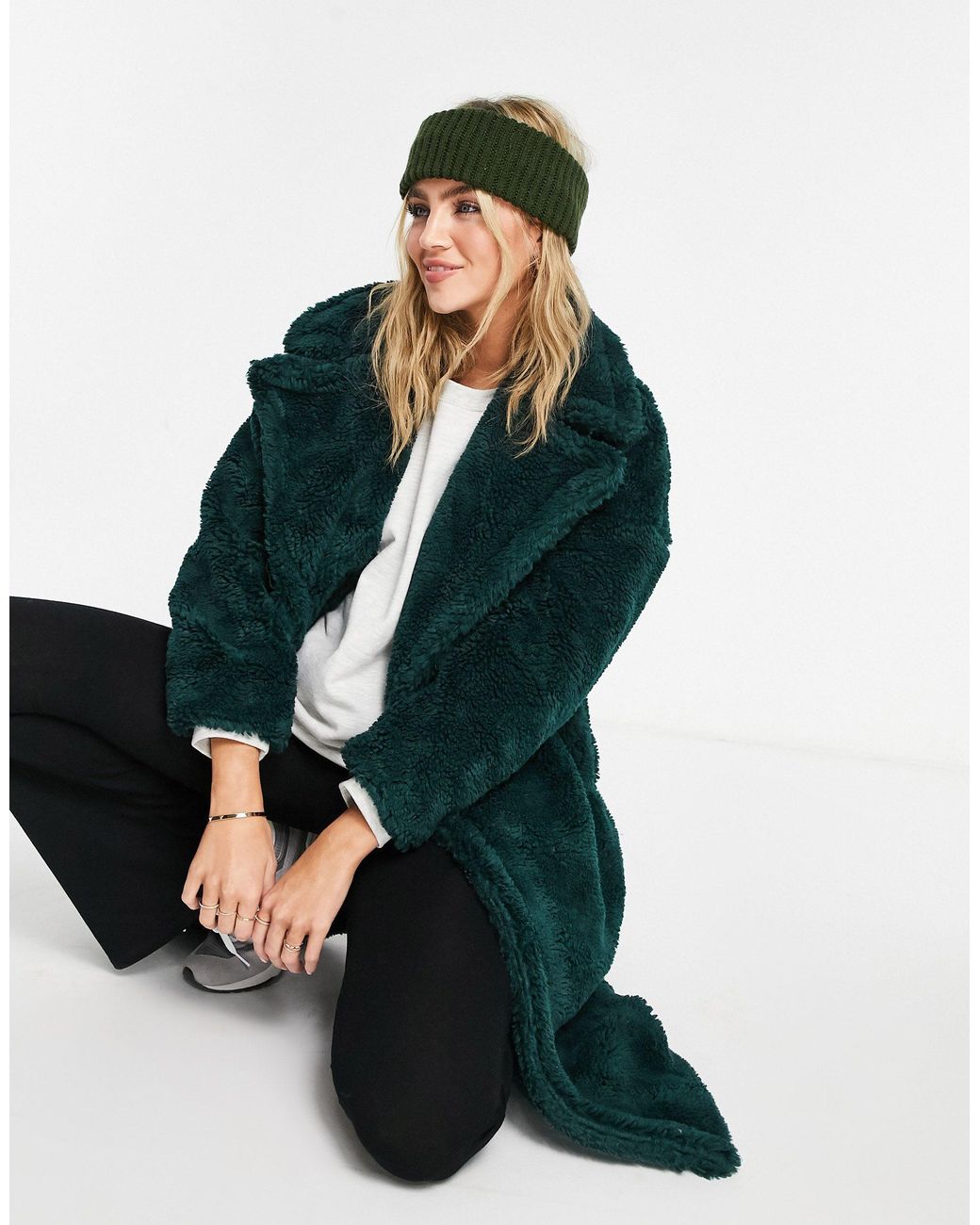 Topshop green borg best sale coat