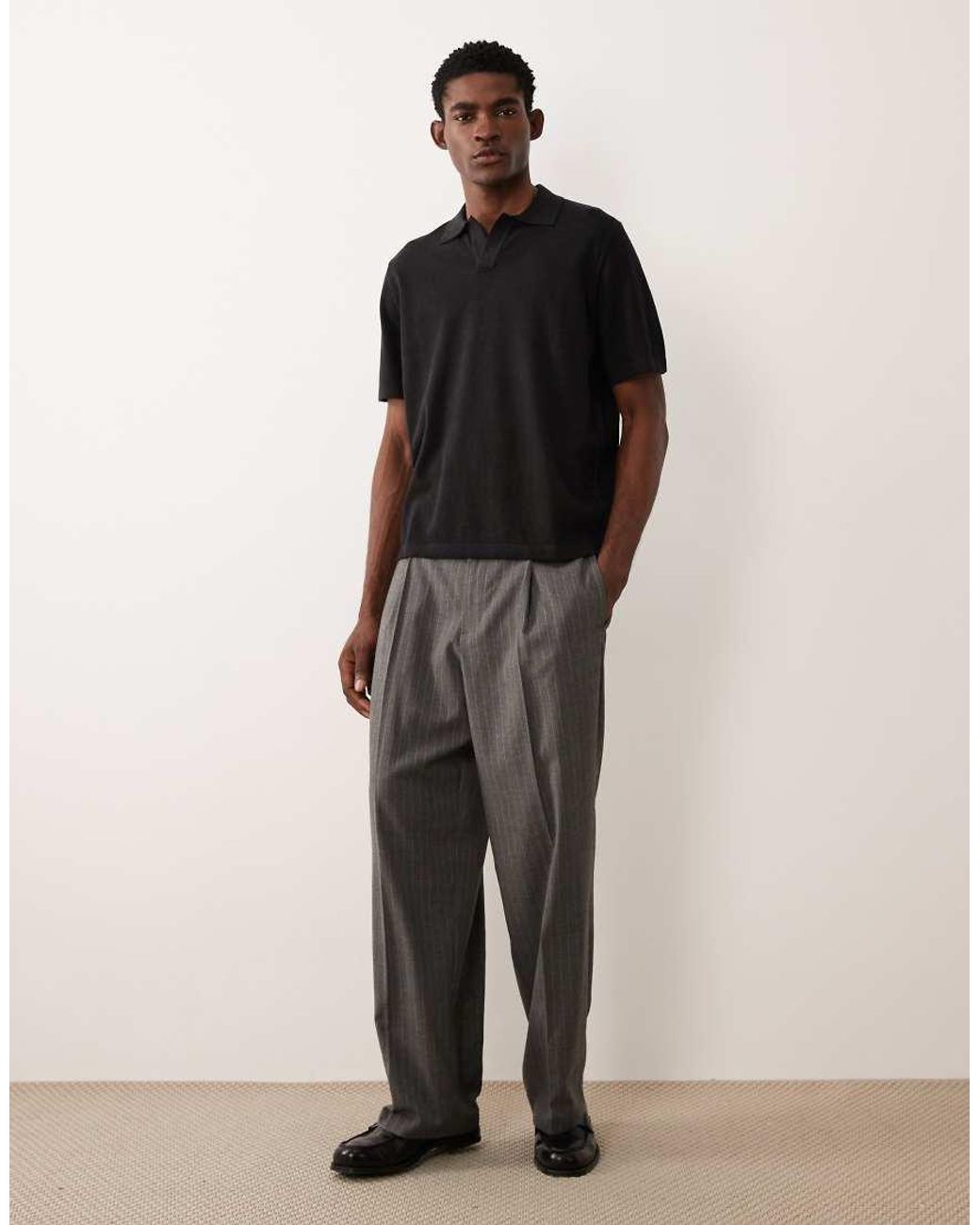 ASOS Black Essential Relaxed Fine-knit Notch Polo for men