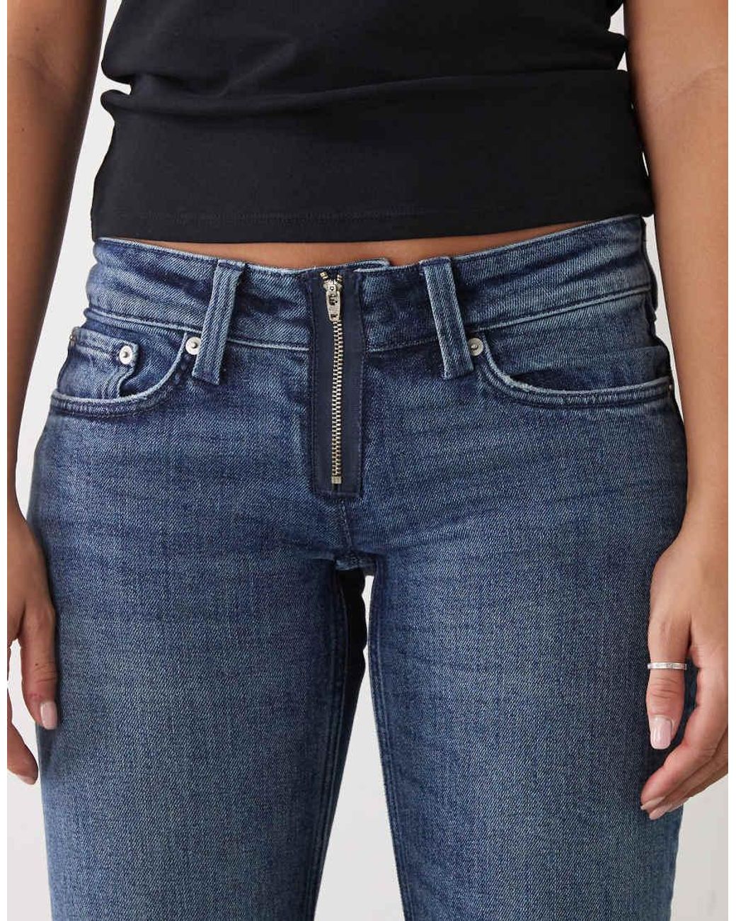 Weekday Blue Low Waist Flared Jeans With Zip Closure