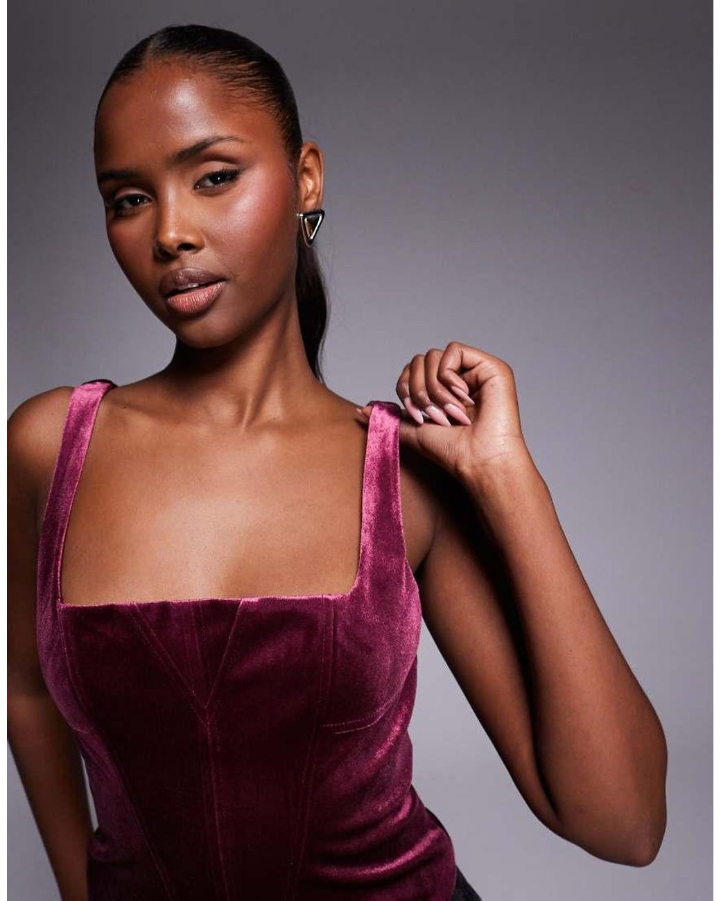 ASOS Red Square Neck Panelled Velvet Corset