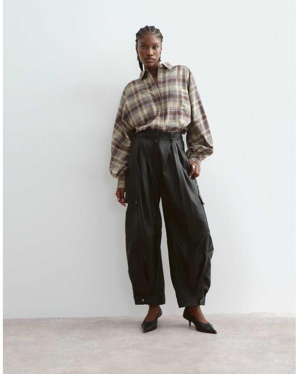 ARRANGE Brown Premium Structured Balloon Sleeve Shirt