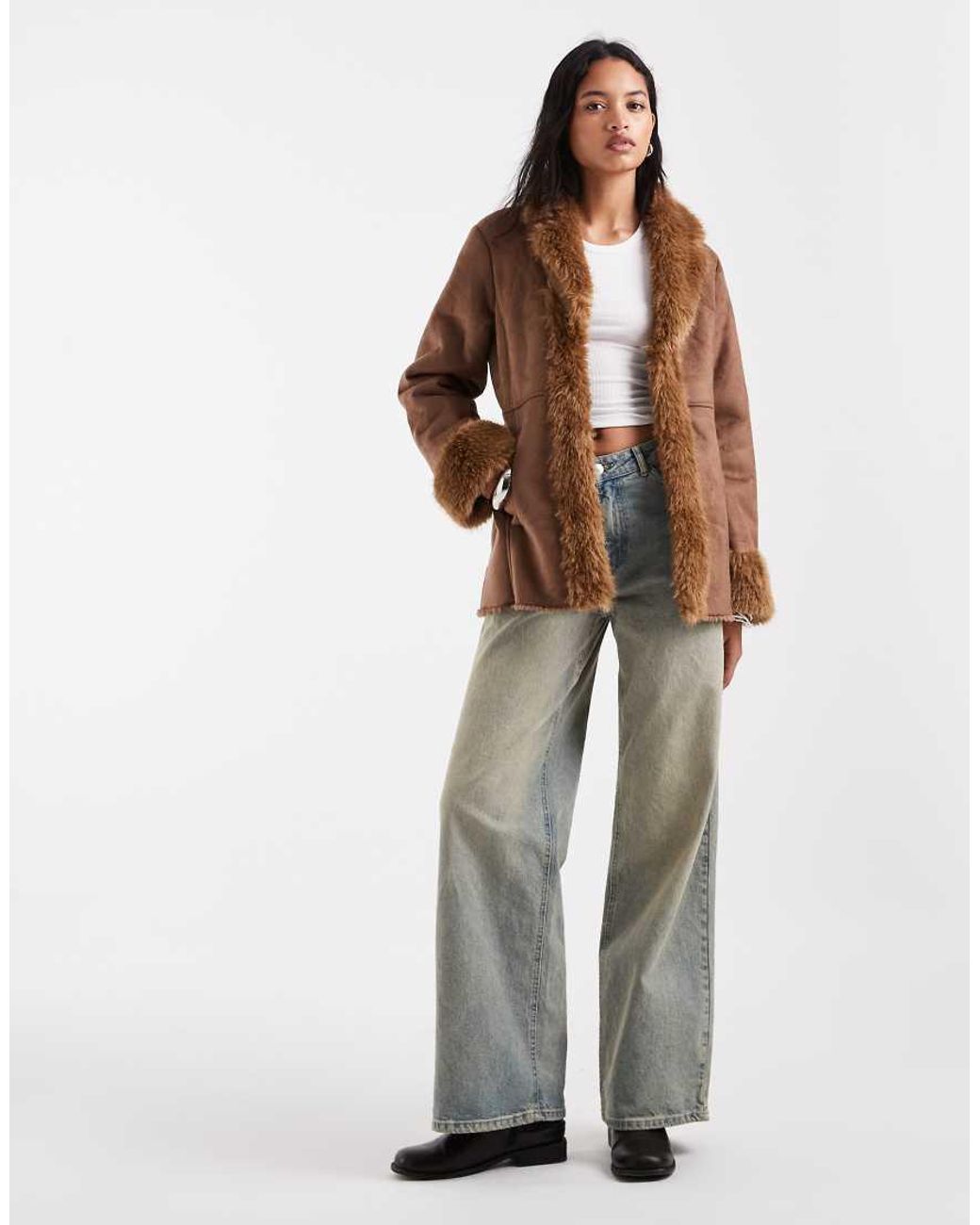 Vero Moda Brown Shearling Lined Suede-look Jacket