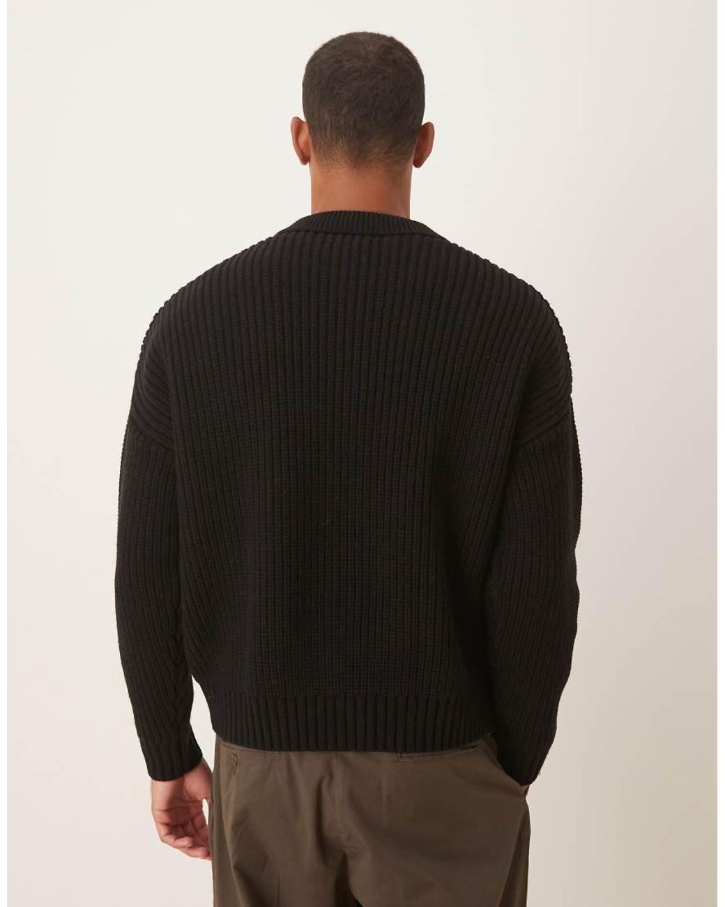 ASOS Black Oversized Boxy Fit Heavyweight Knitted Wool Blend Cardigan for men