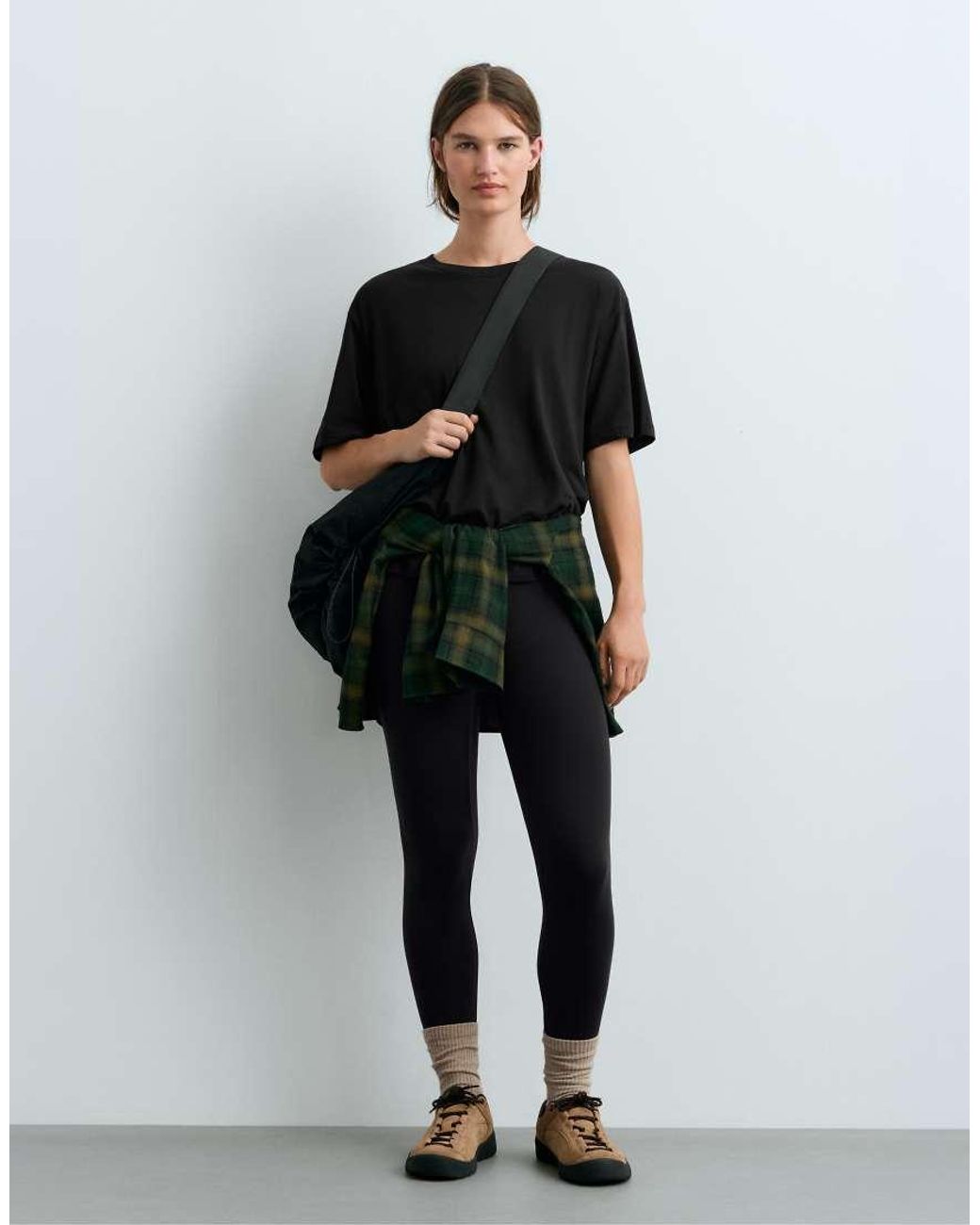 Oysho Black Boxy Short Sleeve Cotton Blend T-Shirt