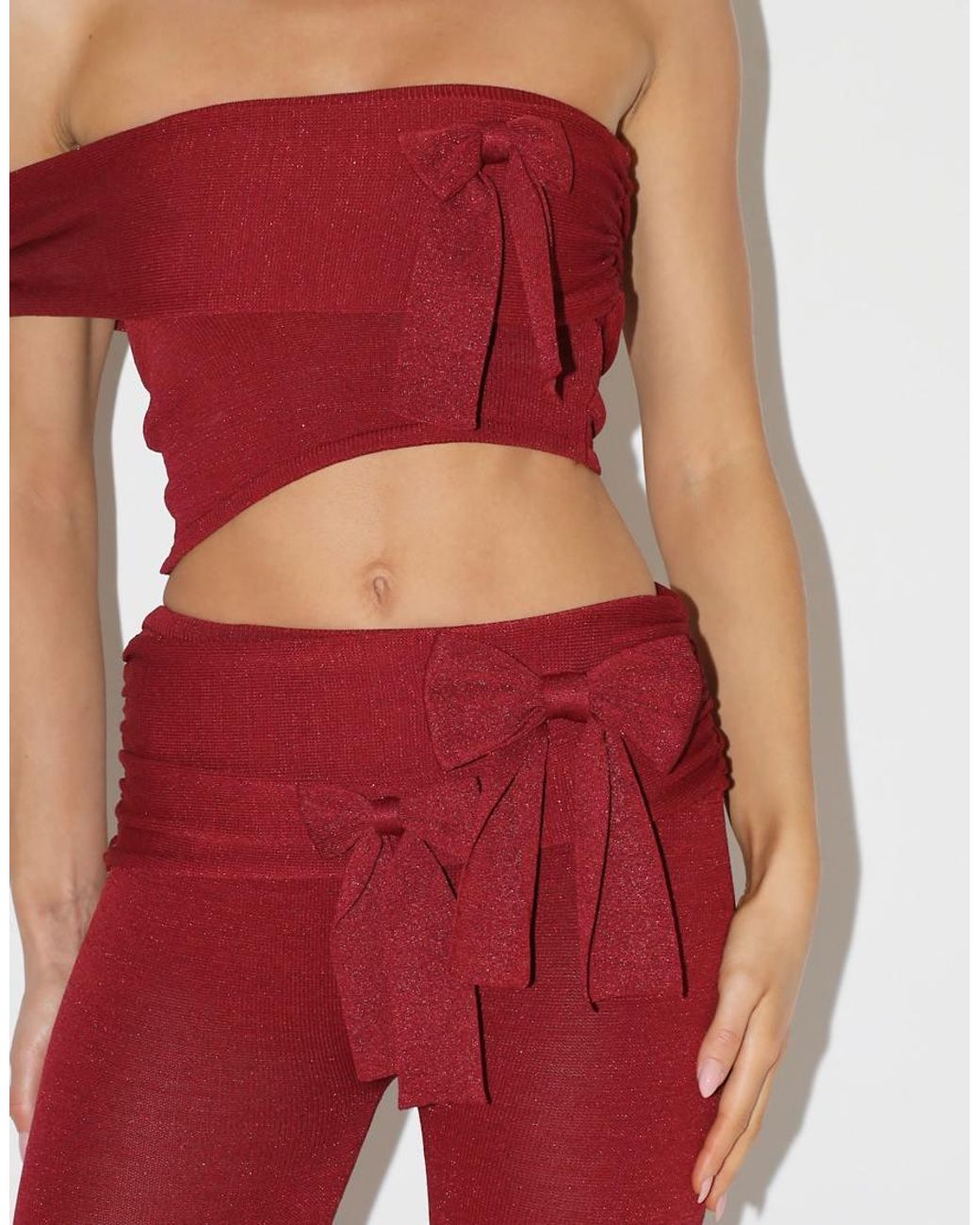 SIMMI Red Calista Bow Knit Off-Shoulder Top