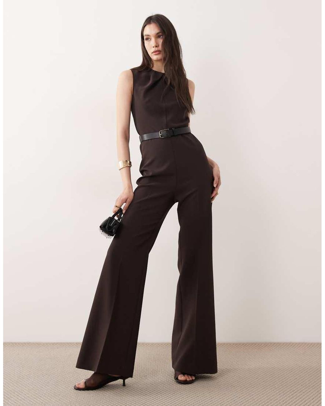 Mango Natural Sleeveless Belted Jumpsuit
